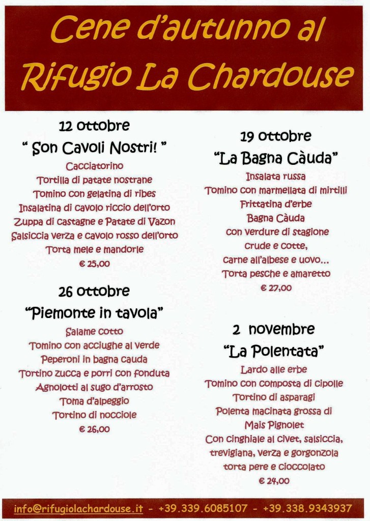 cene a tema rifugio la chardouse